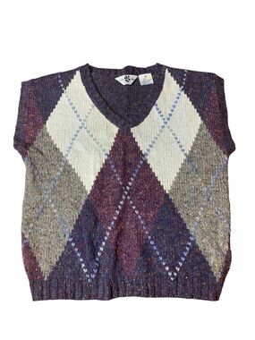 Vintage The Bay Argyle Sweater Vest – Multi-Color Knit – Size M